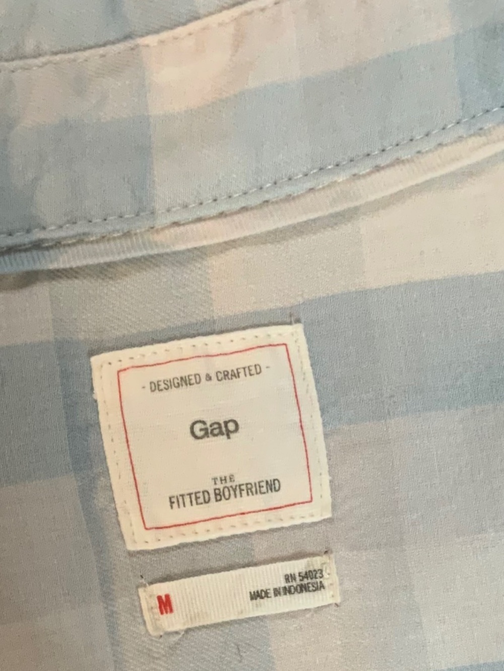 Gap Blue White M Fitted Boyfriend Long Sleeve Button up Plaid Cottagecore - Picture 5 of 10